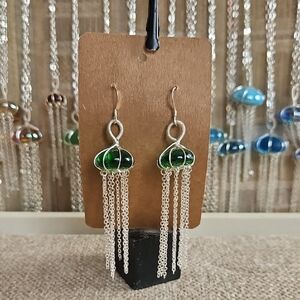Green Glass Jellyfish Earrings